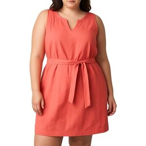 Lane Bryant Coral Sleeveless Belted Dress 16 Cotton Blend Textured Summer